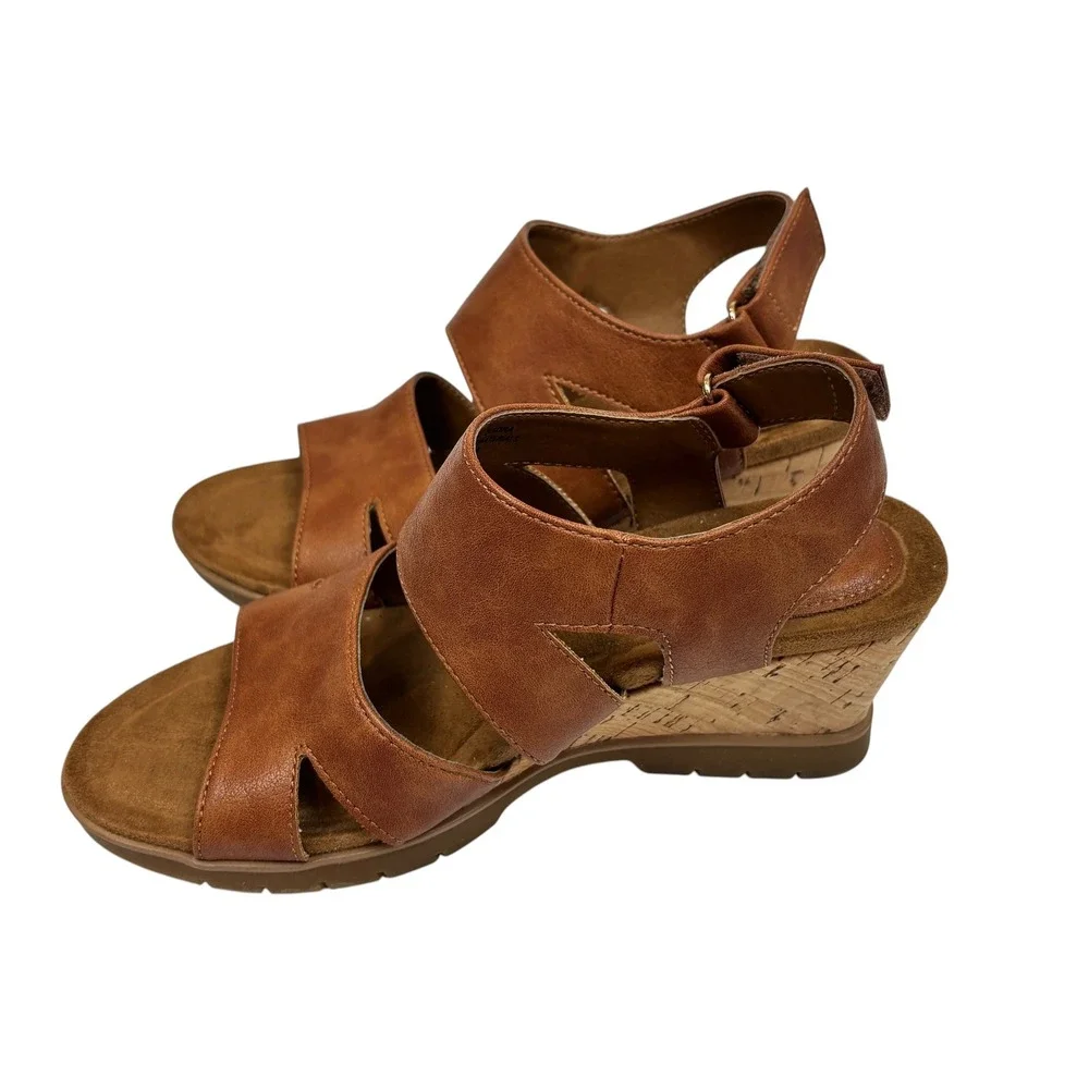 EuroSoft by Sofft Sadra Luggage Brown Cork Wedge Sandals Womens 6.5 M ES0022300